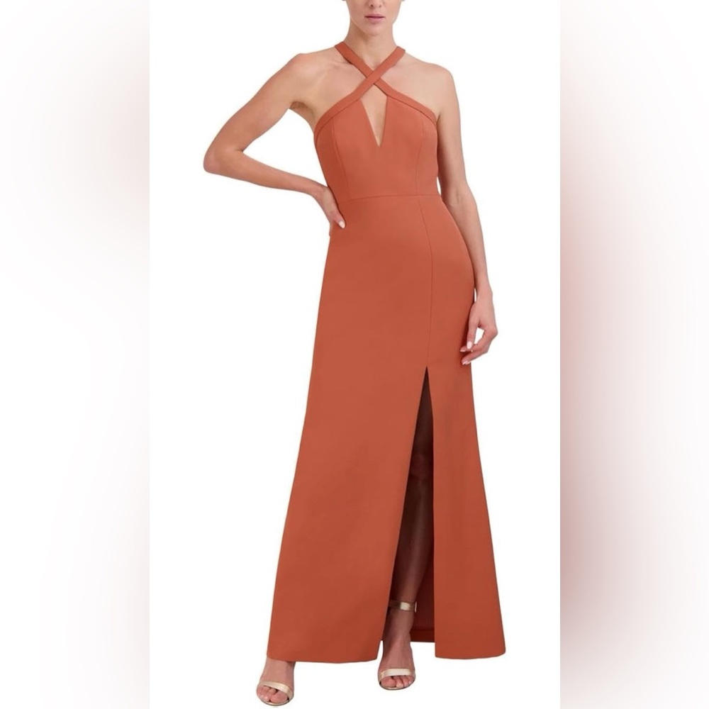BCBGMAXAZRIA Fit and Flare Floor Length Evening Dress Criss Cross Halter NWT